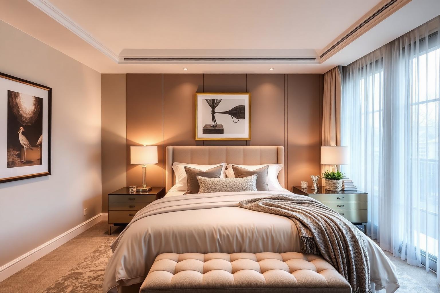 Elegant bedroom interior design by Deluxe Calm